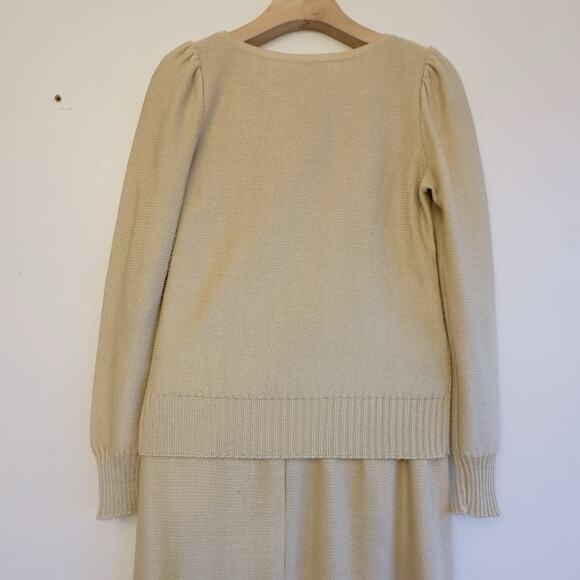 Vintage Vivanti Metallic Gold Knit Sweater Skirt Set Size 6 Festive Made in USA - Picture 8 of 12
